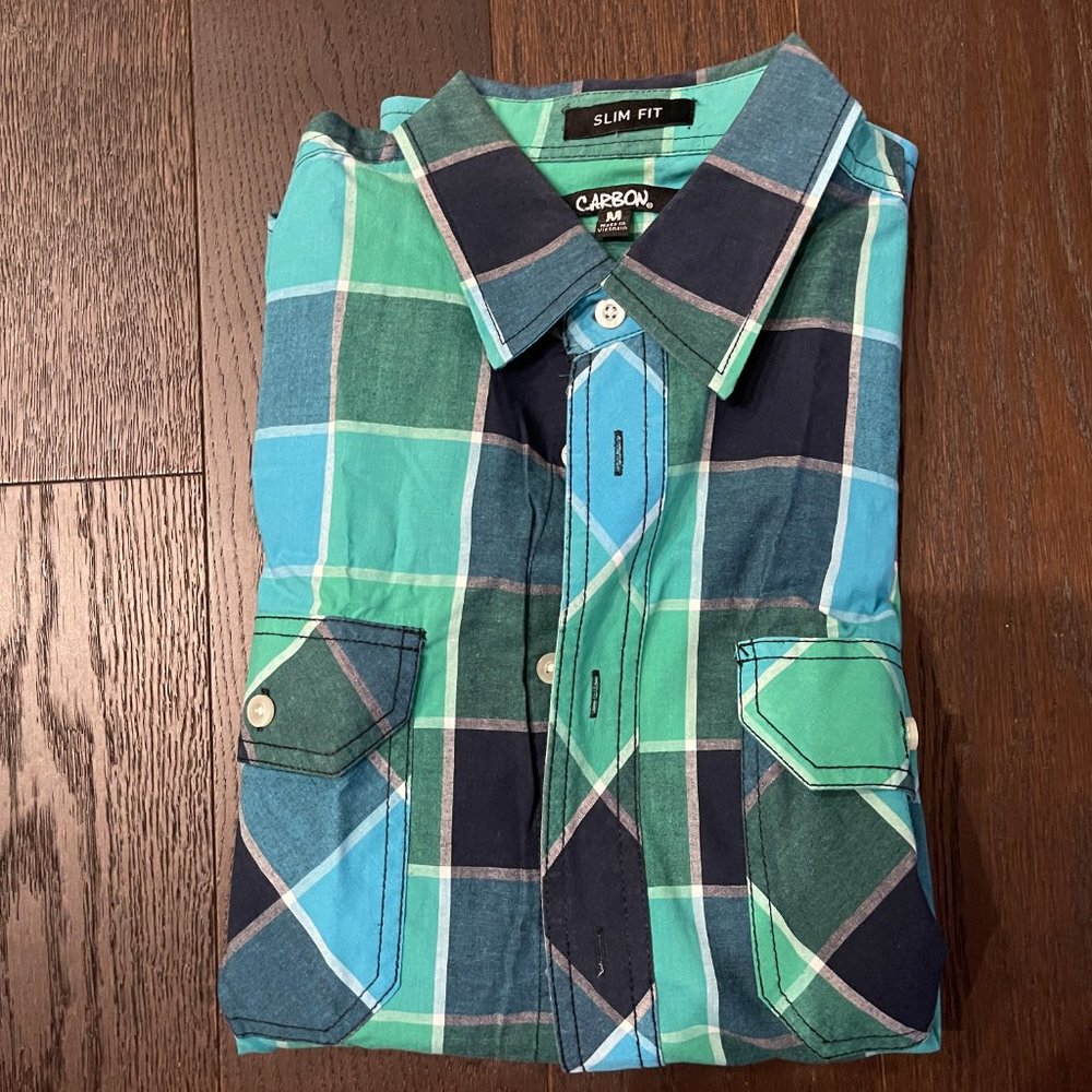 Rue 21 Carbon Plaid Button Down Medium - Picture 3 of 3